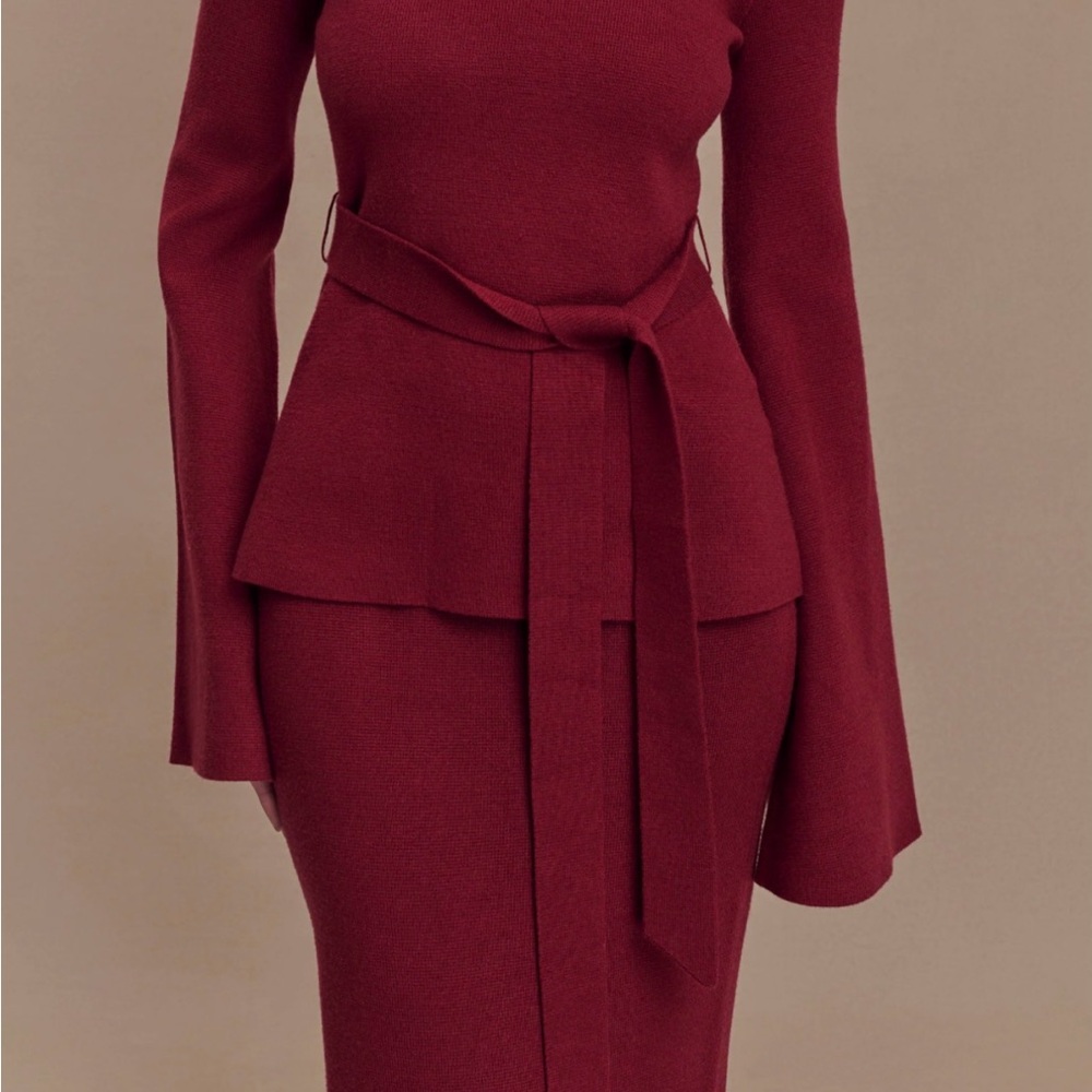 Meshki Burgundy Maxi Skirt with Matching Waist Tie